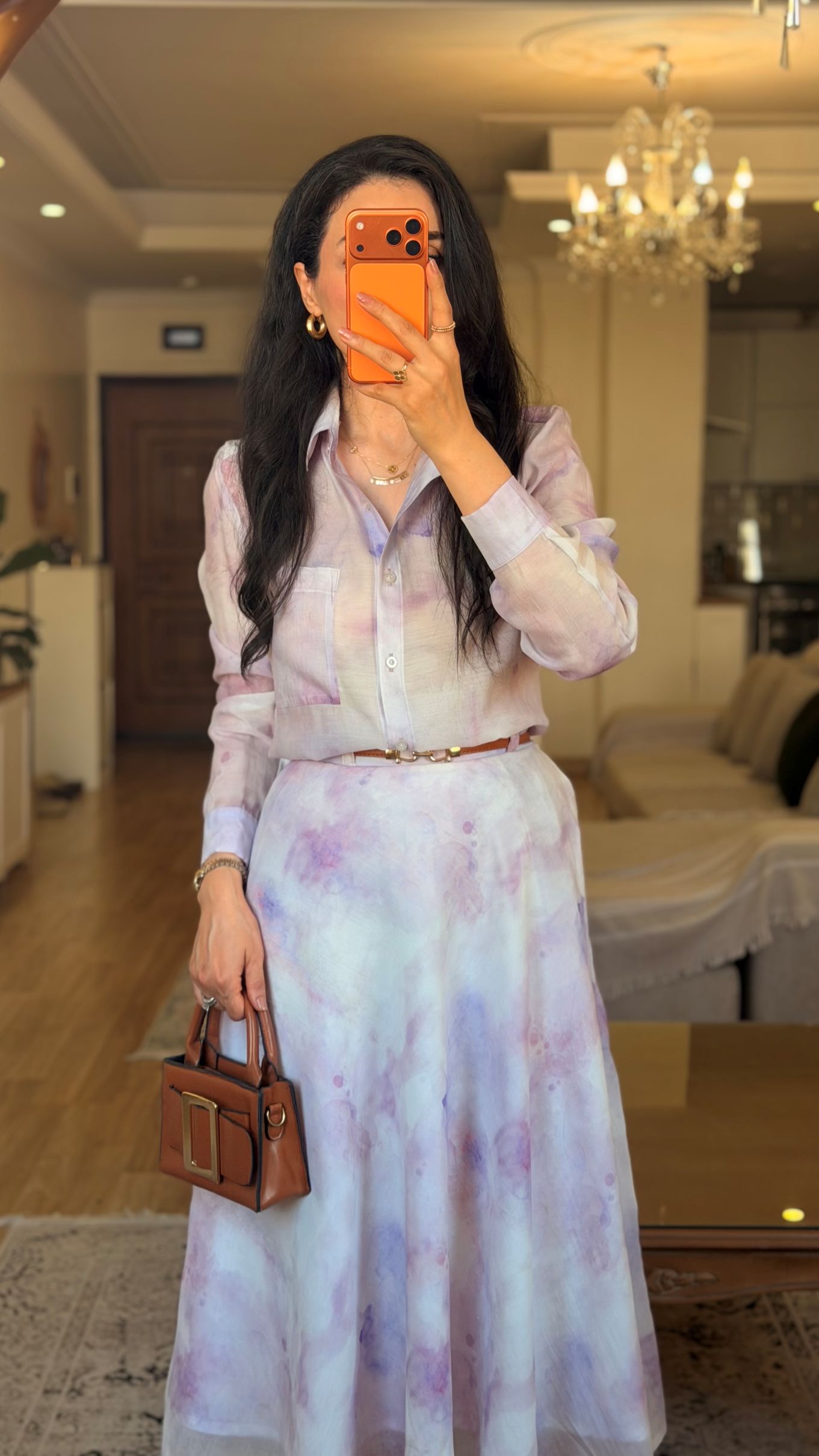 شومیز و دامن آبرنگ (صورتی)